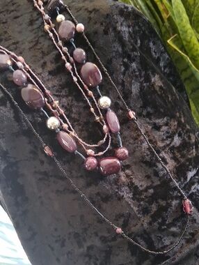 Multi-Strand Plum Beaded Women's Necklaces 26 In 28 In & 34 In Long